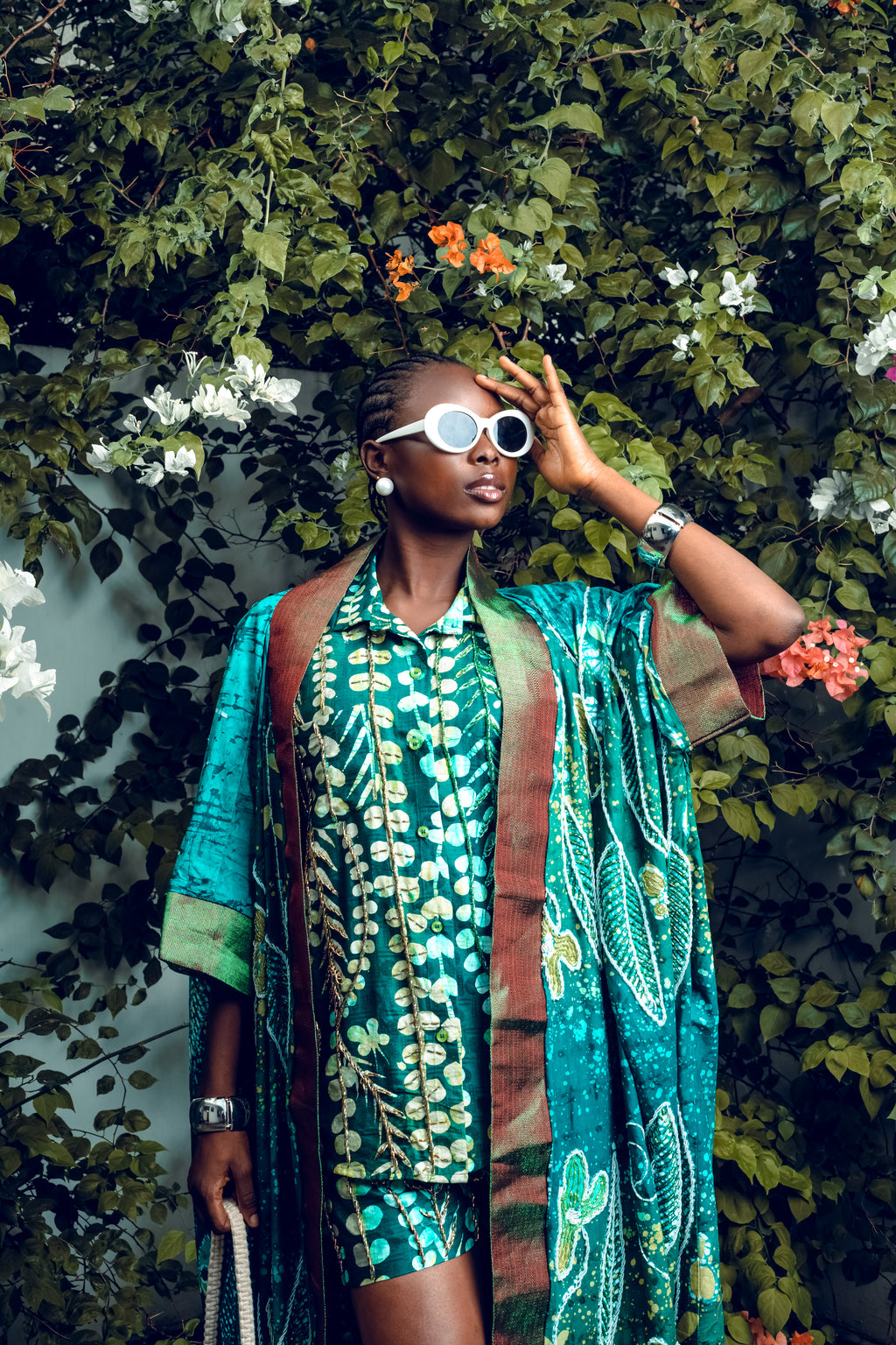 Garden Green Kimono with Aso Oke