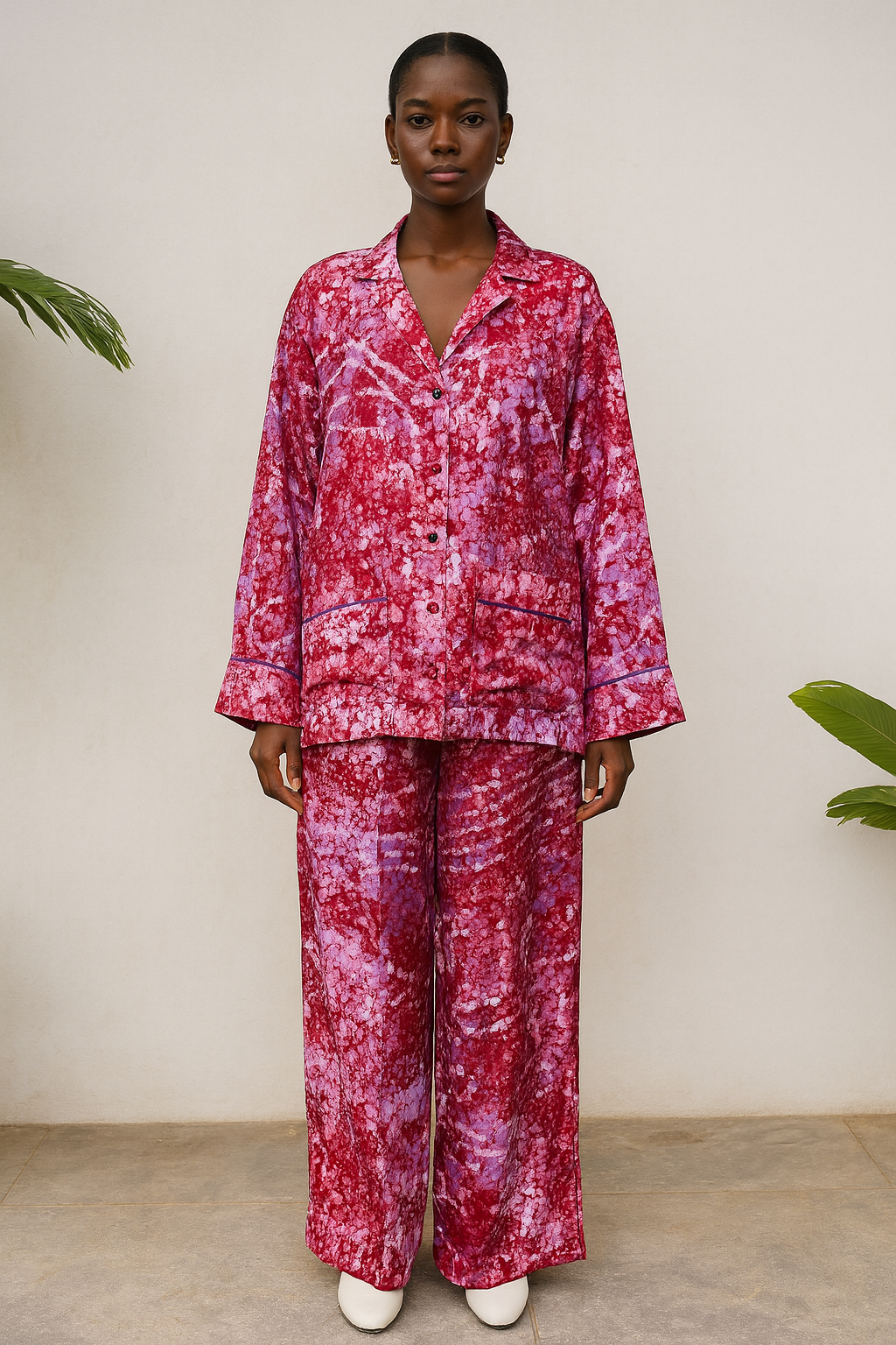 Silk Pink Crush Pant Set Two Piece