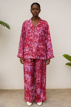 Silk Pink Crush Pant Set Two Piece