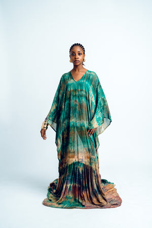 TIERED TYE DYE V NECKLINE KAFTAN