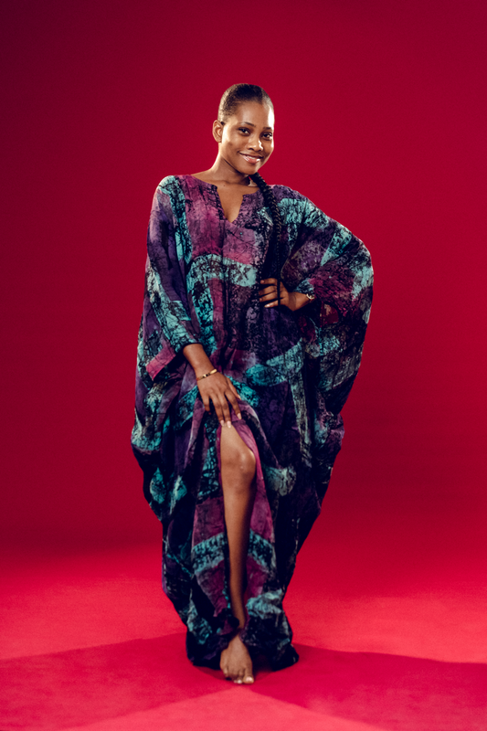 Tiwalola Chiffon Kaftan with Front-Slit Detail