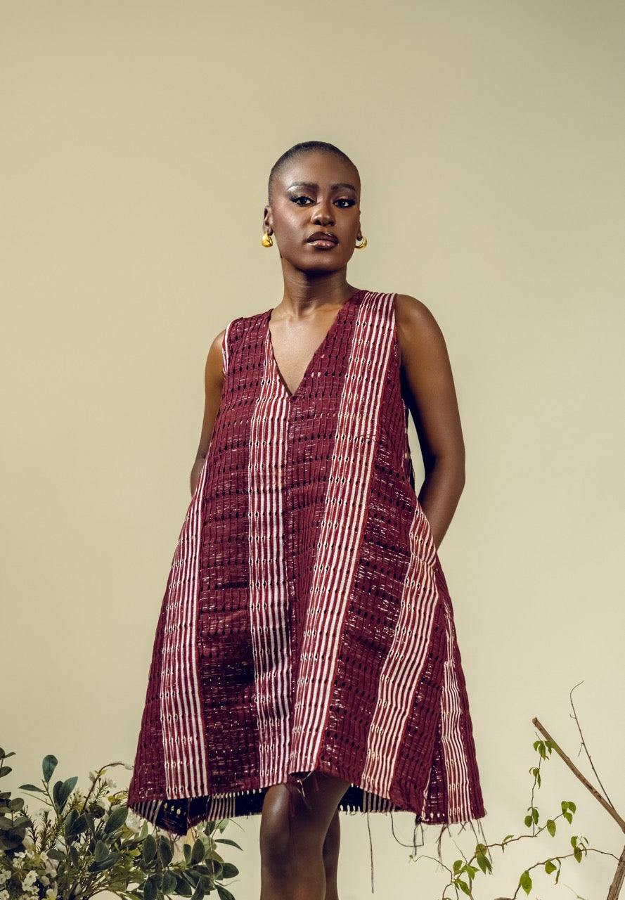 ASO OKE SHIFT DRESS BURGUNDY