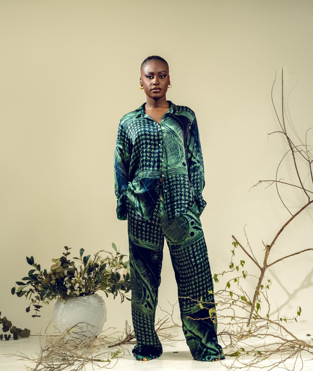 Free Hand Yoruba Print Silk Adire Trousers