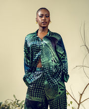 Load image into Gallery viewer, Free Hand Yoruba Print Silk Adire Shirt
