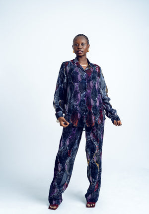 Chinwe Beaded Two Piece Chiffon Pant Set