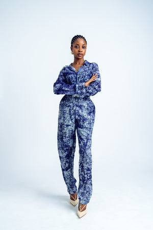 Cracked blue Two piece chiffon pant set