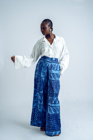 Hand Drawn Tribal Print Wide Leg Trousers