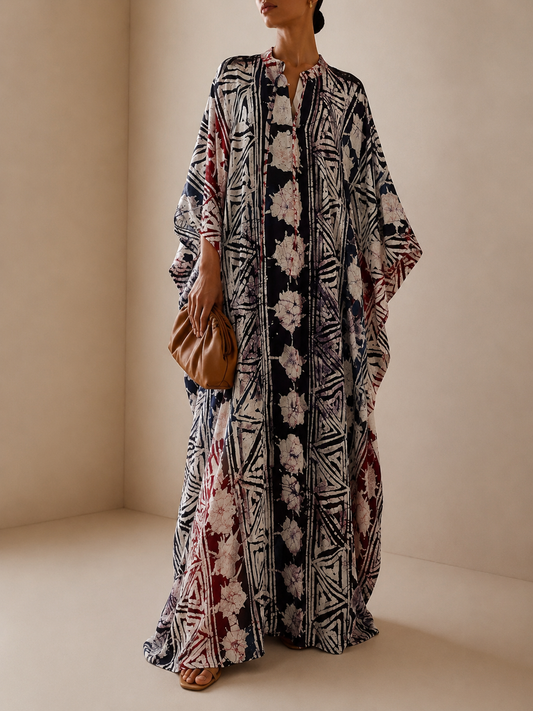Layla Round Neck Flowing Kaftan - Multi