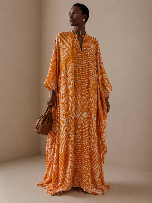 Layla Round Neck Kaftan - Coral