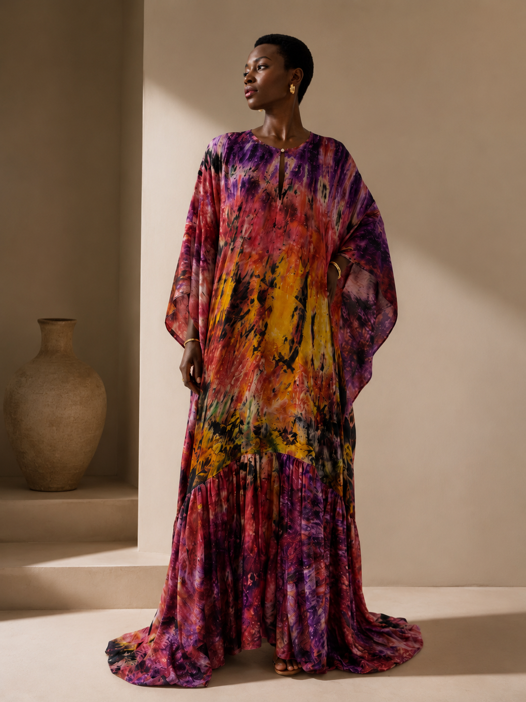 Adunolu Marble Kaftan in Silk Adire
