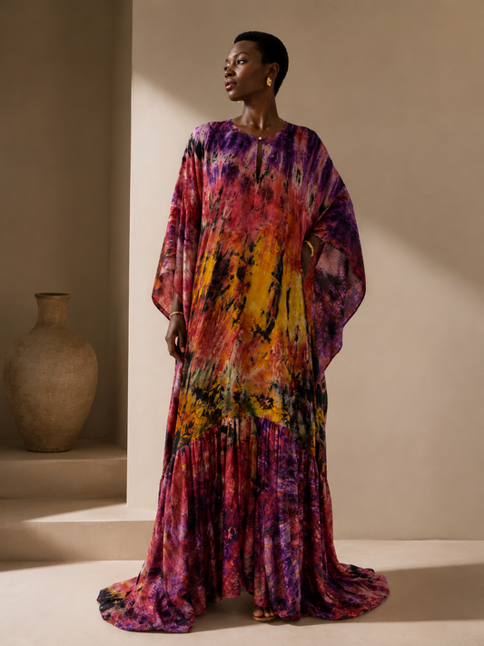 Adunolu Marble Kaftan in Silk Adire